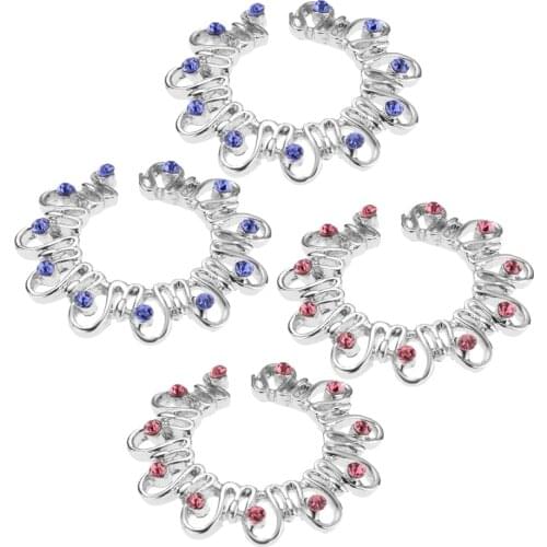 1 Pair Rhinestone Crystal Decorative Stainless Steel Hollow Floral Adjustable Size Clip On Nipplering