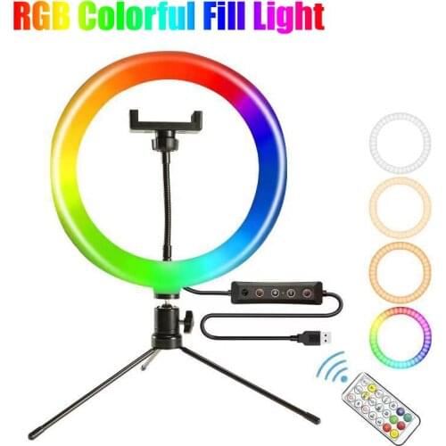 10 inch Ring Light RGB 26cm 33cm 20cm LED Rainbow Light with desktop stand and remote control For Short Video YouTube Live