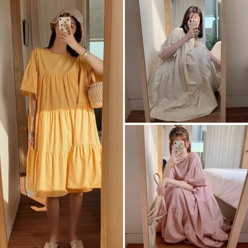 17908# Maternity Clothes Summer Cotton Short Sleeves Loose Sweet Style A Line Dress Pregnant Women Mom Dress