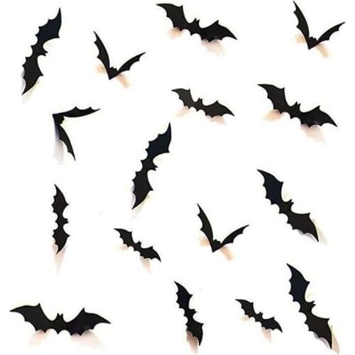 24/48pcs 3D Black PVC Bat Stickers Halloween Home Party DIY Decoration Bar Kids Room Living Room Wall Sticker Scary Decos Props