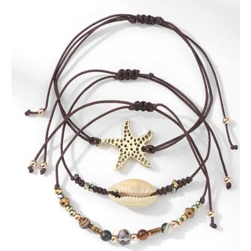 3pcs /set Bohemian Starfish Bracelets Bangles Adjustable Natural Shell Beads Charm Bracelets Women Holiday Beach Jewelry