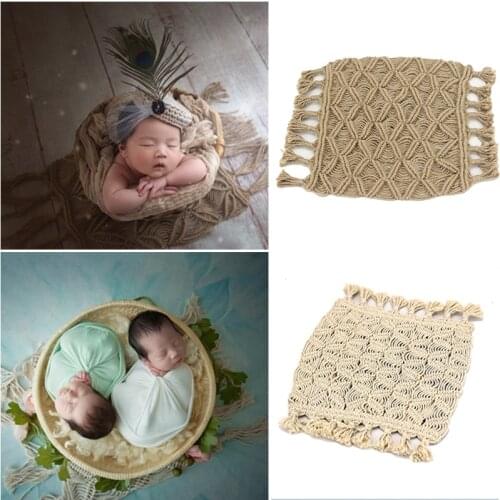 43x65CM Newborn Photography Props Hemp Rope Cotton Rope Handmade Woven Tassel Mat Blanket Bohemia Blanket Baby Photo Mat