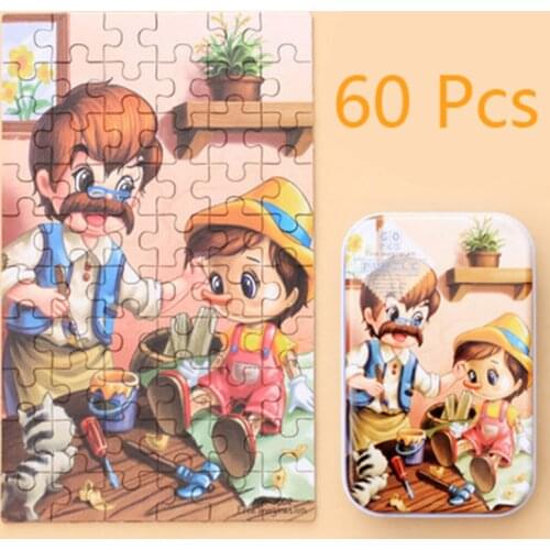 60Pcs Toys Wooden Puzzle for Children Montessori Toys Jigsaw Baby Educational Game Toys for Kids 2-4 years old Gift Puzzle Box