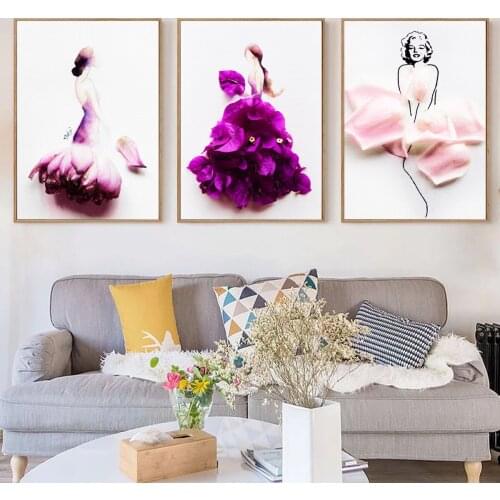 Flower Dress Beauty Woman Poster Canvas Print Painting Wall Art Living Room Home Decoration