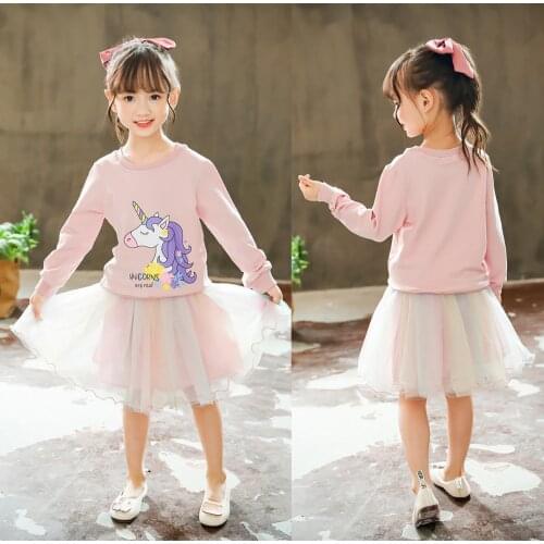 Children Clothes Suit Baby Girls Unicorn Long sleeve Top + Puffy Skirt Kids Clothes Set Toddler Girls Cute 2Pcs Clothes