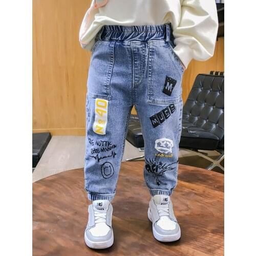 Baby Boys Girls Jeans Pants New Children Trousers 2-7Yrs Boys Girls Jeans Boys Casual Pants Cartoon Jeans For Kids