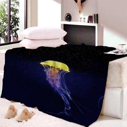 Sofa Throw Fleece Blanket Jellyfish Dark Blue Airplane Travel Adult Bedroom on Bed Soft Blanket Bedspread Home Textile Decor