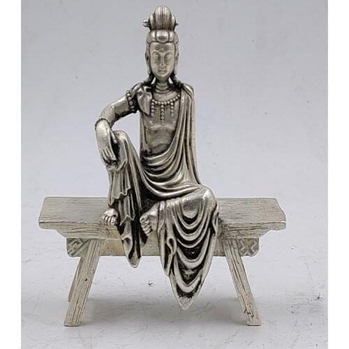 Collection China Copper Bench Guanyin Buddha Sculpture Metal Crafts Home Decoration
