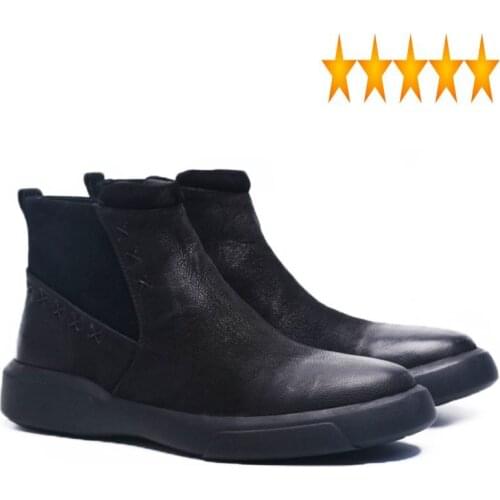 Round Vintage Zip Men Toe Winter Fleece Lining Snow Boots British Style Black Work Safety Ankle Shoes Plus Size 46