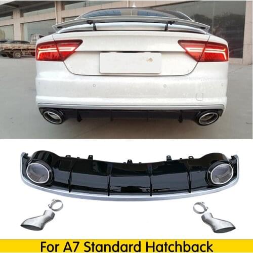 A7 Rear Bumper Lip Diffuser With Exhaust Muffler Pipe for Audi A7 Standard Bumper 2009-2018