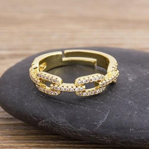 Fashion Geometric Gold Rings Crystal CZ Stone Copper Adjustable Open Charm Rings For Women Girls Wedding Jewelry Accessories