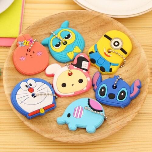 1PCS Various Animal Soft Key Top Head Cover Chains Cap Keyring Phone Strap DIY Cartoon Silicone Keychain Dust-proof Cover Cap