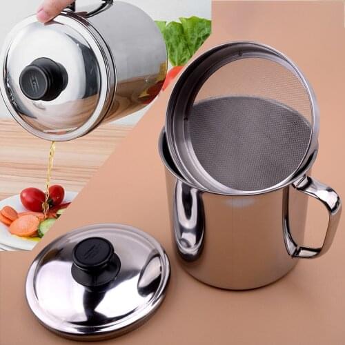 Stainless Steel Household Kitchen Cooking Oil Pot Soup Grease Strainer Separator Colander Container 1.8L