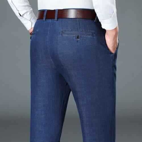 2021 Autumn New Mens Business Casual Straight-leg Jeans High Quality Elasticity Denim Pants Male Brand Trousers Black Blue