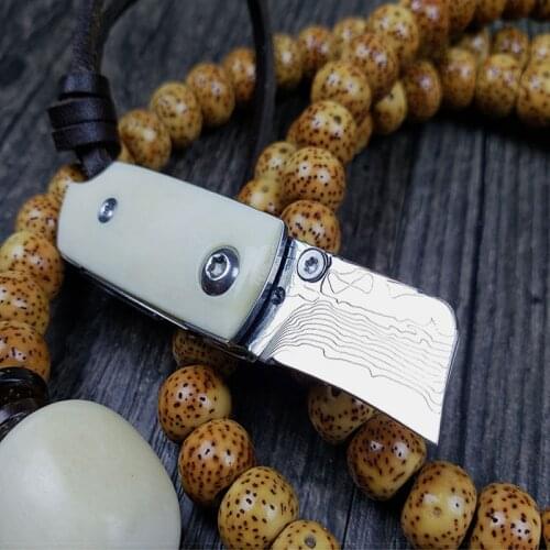 Demolition Express Knife Damascus Keychain Folding Knife Portable Mini Pendant High Hardness Sharp Self-defense Knife