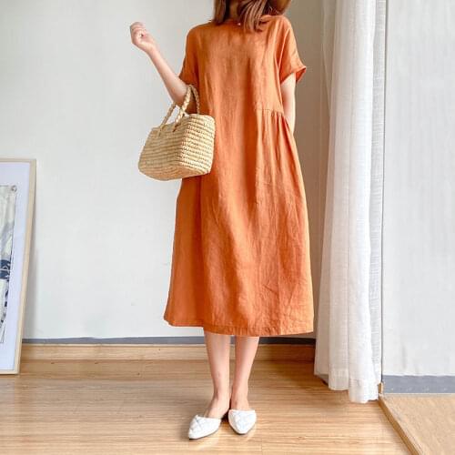 Simple Literary Fan Loose Slim Cotton Dress Female Summer Plus Size Mid-Length Skirt