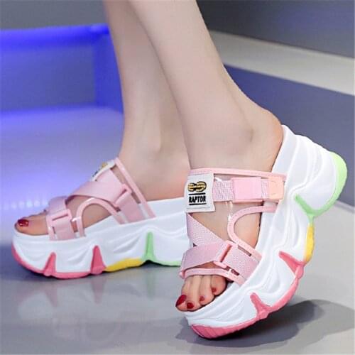 Summer New Women Chunky Transparent PVC Buckle Slippers Fashion Mixed Colors Wedge Platform High Heel Sandals Sandalias Mujer