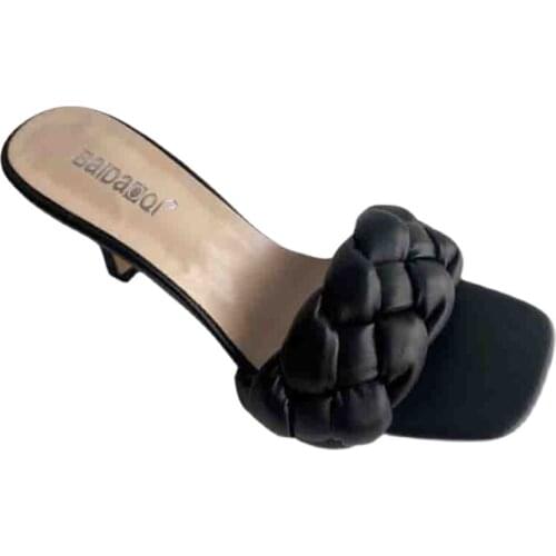 Ladies Thin High Heel Sandal Open Toe Slip On Summer shoes Outdoor Slides Flip Flop Shoes New Design Weave Women Slipper