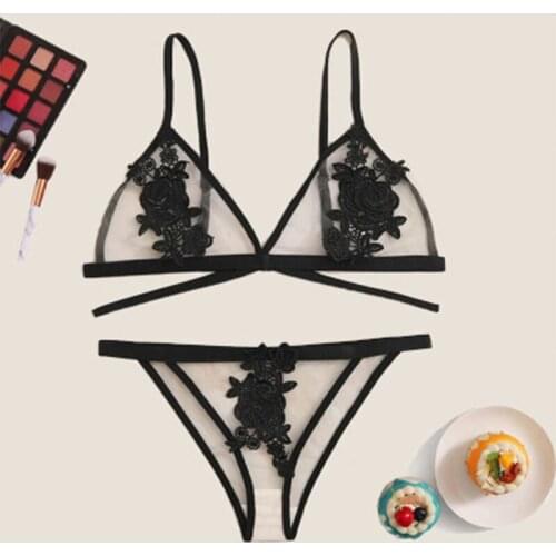 Sexy Women Underwear Set Plus Size Comfort Fashion Lingerie Embroidered Applique Bra Thong Sets Conjunto Ropa Interior 2020 New