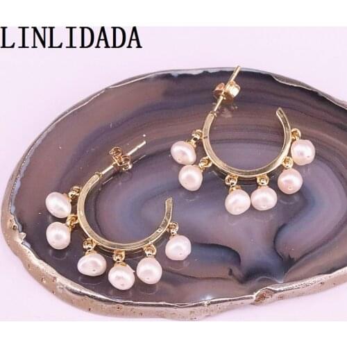 4Pair Latest Fashion Circle Studs Earrings With white Nature Pearl Earrings Top Quality Jewelry For Women Girls