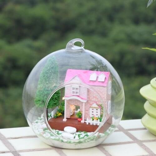 DIY Glass Ball Dollhouse Sweetheart MG002 Delicate Dreams Wooden Handmade Assembling Furniture Pink Villa Micro Landscape Doll