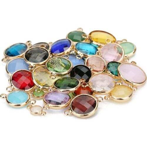 5pcs 2 Holes Rhinestone Crystal Glass Charm Earrings Bracelet Clasp Connectors Birthstone Round Beads Pendant for Jewelry Making