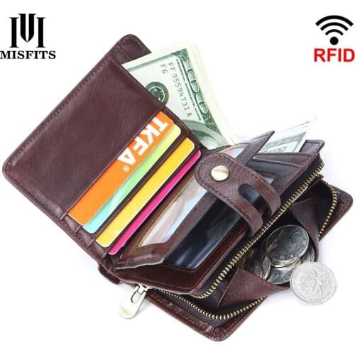 Quenya 100% genuine leather RFID vintage mens wallet short hasp wallets with coin pocket small zipper male purse card holders