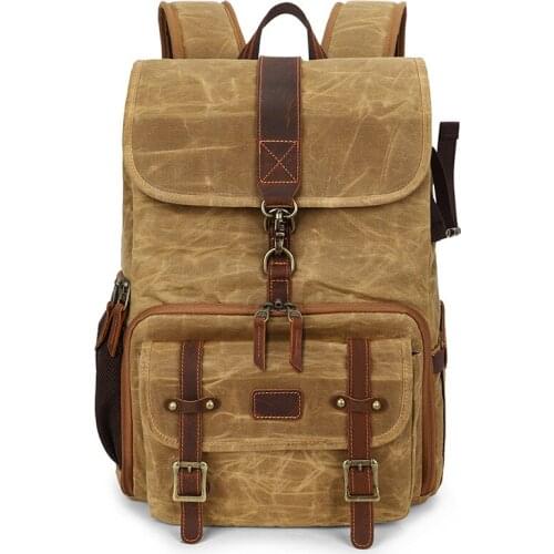 Waterproof Photography Retro Batik Canvas Leather Backpack fit 15.4inch Laptop Men Camera Bag Travel Carry Casual Case Storage