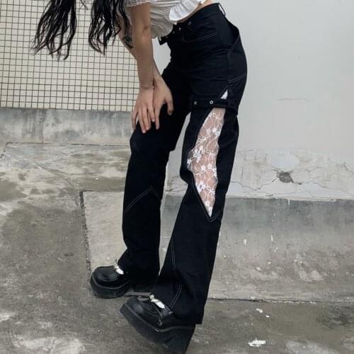 Ruibbit Japanese Lace Patchwork Jogger Hip-hop Harem Track Black Pants Korean Harajuku Sweatpant Trouser Cotton Bottom
