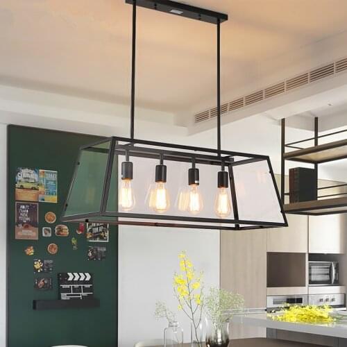 Iron art creative personality glass box Chandelier