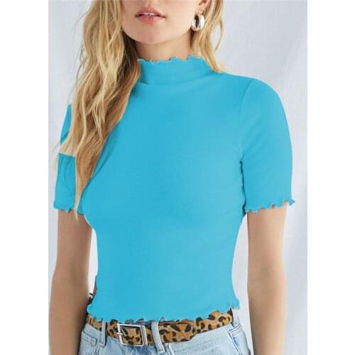 Women T-shirt Fashion Ladies Casual Round Neck Short-sleeved T-shirt Summer Slim Short Paragraph Navel Pure Color T-shirt