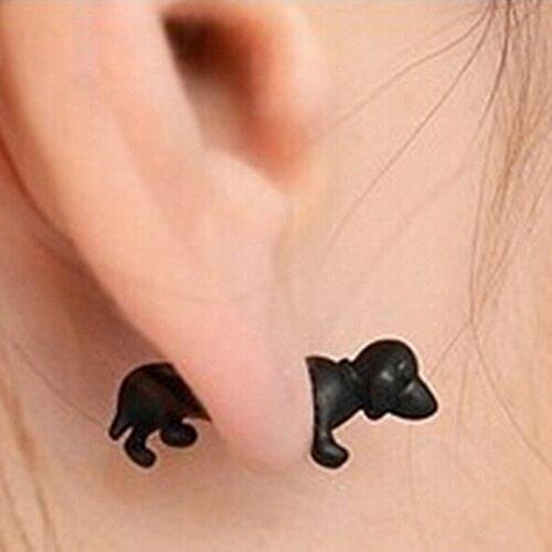 Womens Mens Cute Lovely Black Dog Ear Studs Animal Puncture Piercing Stud Earrings