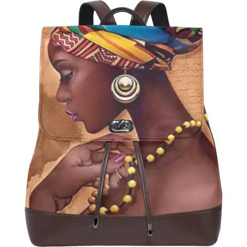 ALAZA woman backpacks leather bags Afro Girls Black Women waterproof Backpack Soft PU large School teenagers Girls Shoulder Bags