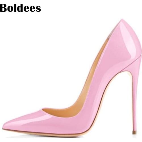 Discount Thin High Heel Shoes Woman Stilettos Pointed Toe Patent Leather Shoes 4.7 inch Plus Big Size 13 / 45