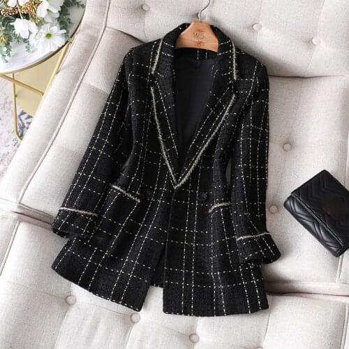 Women Blazers Autumn Spring Hot Sale Elegant Lapel Single Button Tweed Jacket Slim Business Casual Coat Female Blazer X20
