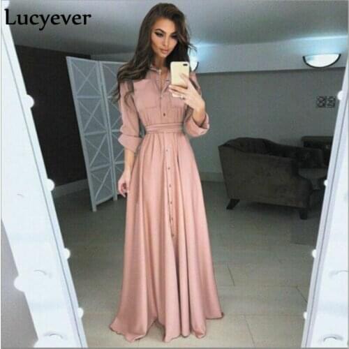 JMPRS Autumn Women Maxi Dress Long Sleeve Single Breasted Shirt Long Dress Elegant Turn Down Collar Plus Size Party Vestios