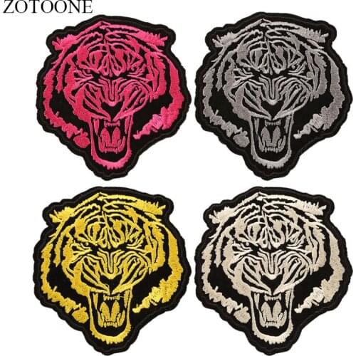 ZOTOONE 4 Color Iron on Tiger Patches for Clothes Applique Embroidered Stripe Stickers for Backpack Badge DIY Decoration
