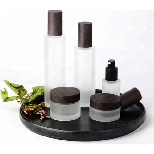 10pcs 30g 50g cosmetic jar Wood grain cap jar with dark bamboo cap. Wooden Body Lotion Bottles with Pump Sprayer Airless bottle