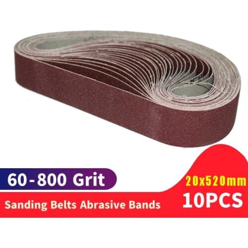 Free Shipping 10Pcs 520*20mm Sanding Belts 60-800 Grits Sandpaper Abrasive Bands For Sander Abrasive Tool Wood Metal Polishing