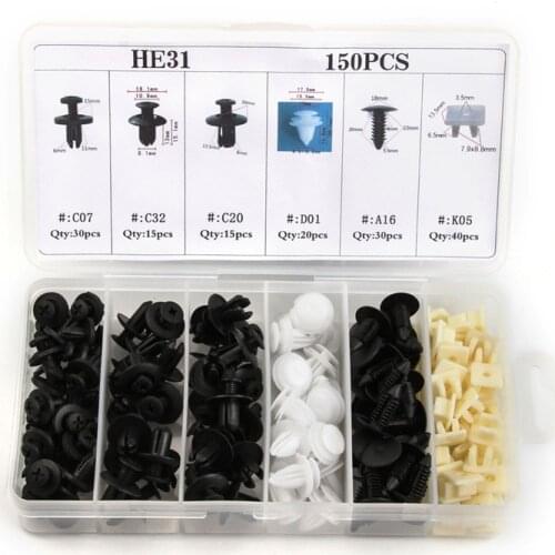 150PCS 6Types Plastic Car Bumper Clip Rivet Screws Retainer Panel Push Body Interior for BMW VW Clip Nail Fastener Kit with Box
