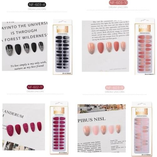 24Pcs/Set Shiny Matte Nail Tips With Designs Reusable Press On Nails Art Fake Extension Tips Full Cover False Nail Tips Set