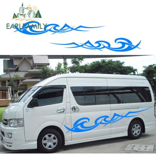 EARLFAMILY 200cm x 30cm 2x Waves Stripe Car Stickers Caravan Motorhome Camper Van Vinyl Graphics RV Decals Car Wrap