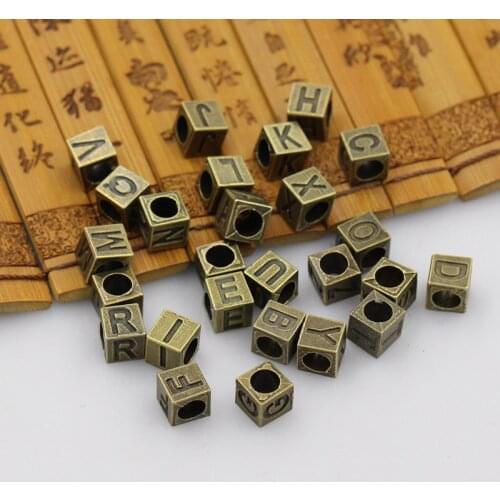 26 PCS/Set (A-Z one of each) 7mm*7mm*7mm Bronze plated English alphabet Macroporous beads For DIY Bracelet Accessories