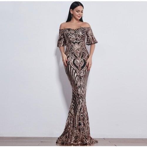 BE HYGGE Party Six Women Sleev Black Golden Sequins Dress Boat Neck Formal Party Dress With nice quality material