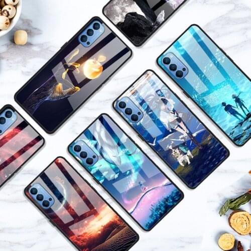 Case For OPPO Reno 4 Back Phone Cover Black TPU Silicone Bumper With Tempered Glass
