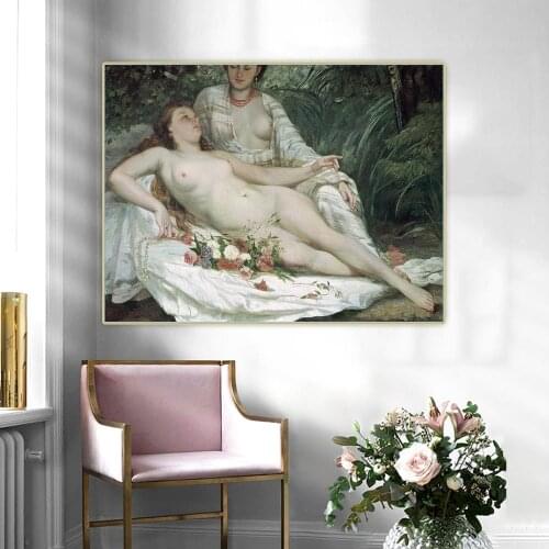 Citon Gustave Courbet《Two Nude Women(Bathers)》Canvas Art Oil Painting Artwork Poster Picture Backdrop Wall Decor Home Decoration