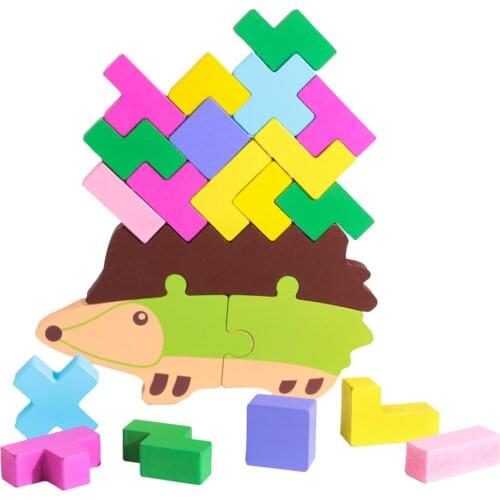 Wooden Animals Hedgehog Puzzle for Toddlers Preschool Learning Educational Toys 20 Pcs (Wild Animal)