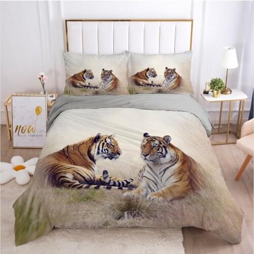 Animal Tiger Duvet Cover Sets 3D Bedding Set Quilt Covers Comforter Case Pillowcases Gray Bed Linen King Queen Full Home textile