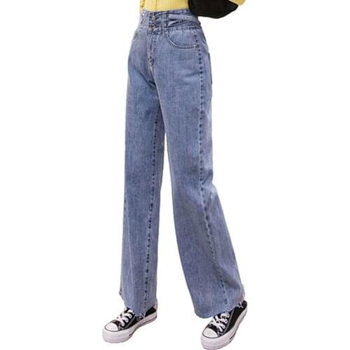 NYFS 2021 New Spring Autumn Woman Jeans Loose High Waist Clothes side strap buckle Denim Trousers Harajuku Straight Pants