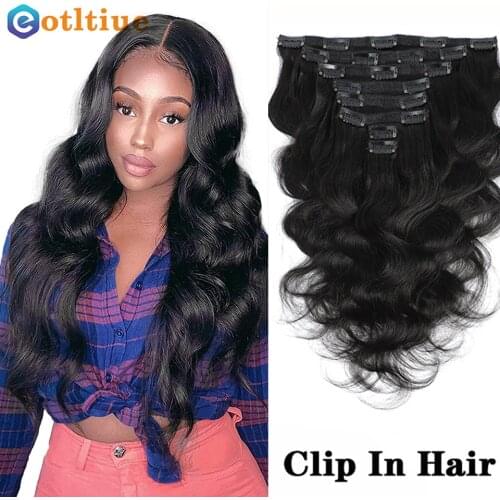 Eotltiue Hair Brazilian Body Wave Clip In Human Hair Extensions 8 Pcs/Set Natural Color Clip Ins Remy Hair 8-24 Inches 120Gram